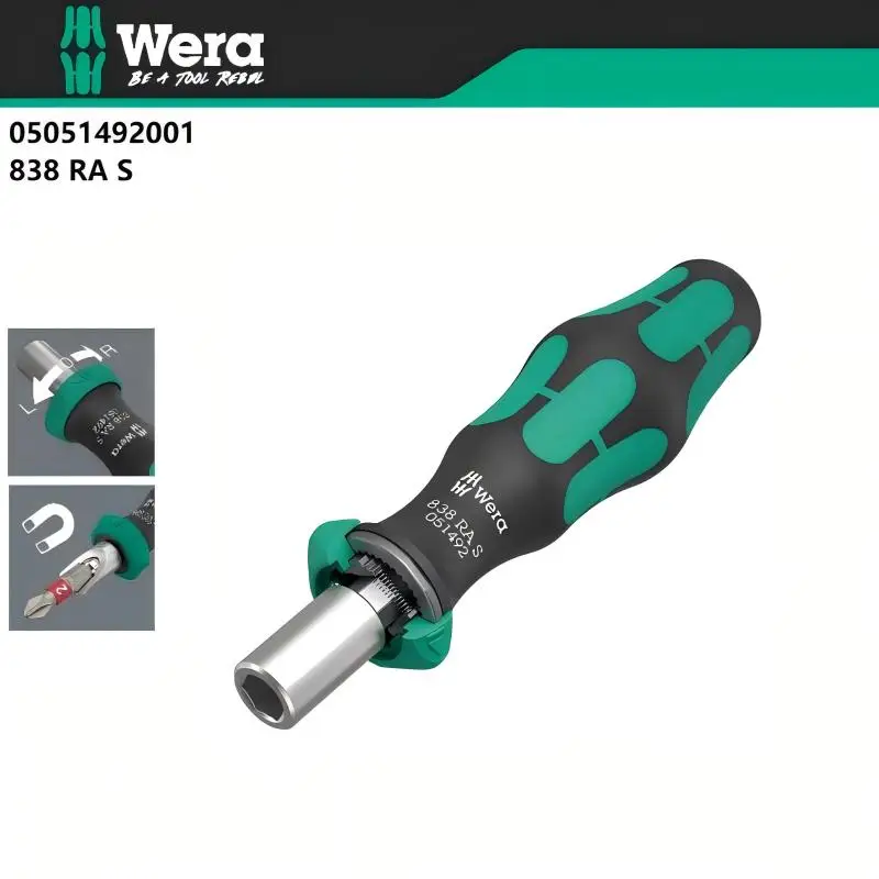 

WERA 05051492001 Fast Forward and Reverse Lightweight Ratchet Bit Clamping Screwdriver Handle 1/4 Inch Magnetic Fitting 838 RA S