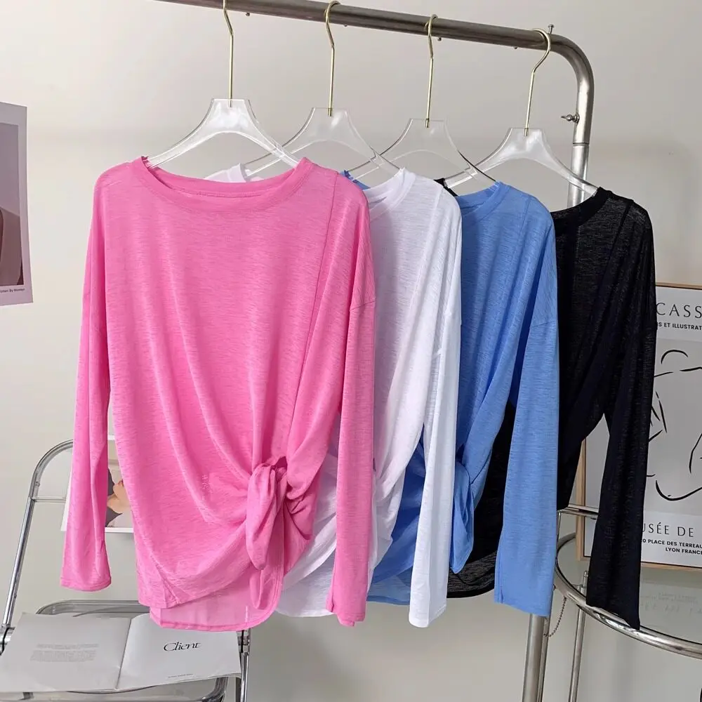 Damen Lockeres Sport-Yoga-Shirt mit Schlankheitsseitenschlitzen, Langarm, Schnelltrocknend, Atmungsaktives Fitness-Oberteil für Outdoor-Laufen und Pilates