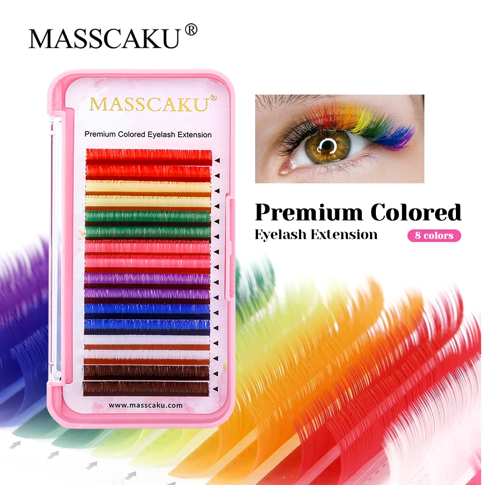 MASSCAKU Hot Selling 8-15mm Single Size Multi-texture Macaron Color Lash C D Curl Colored Classic Volume Lashes for Beauty Salon