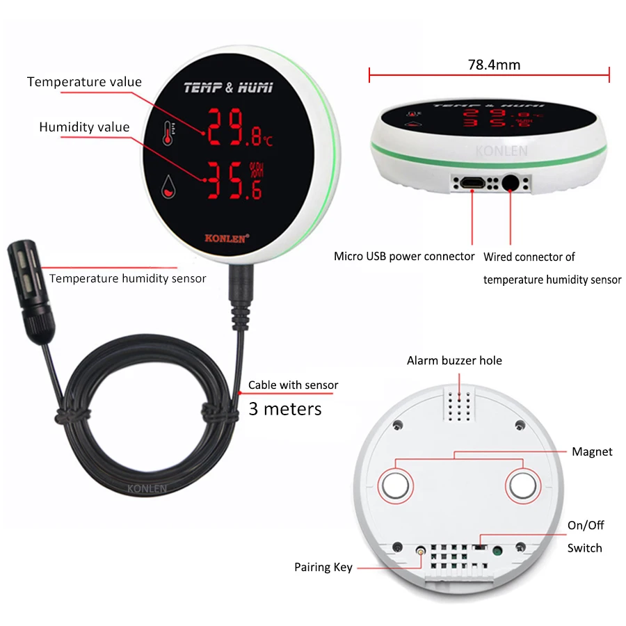 Tuya WIFI Hygrometer Thermometer Temperature Humidity Sensor With 3 Meter External Probe Smart Life Digital Monitor Remote Alarm