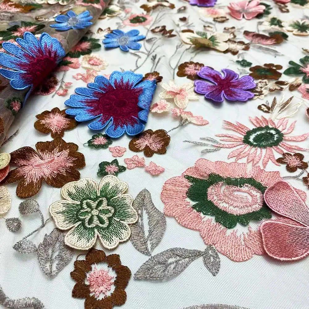African lace fabric high quality 2025 3D Flower Embroidery tissus africains luxe кружево Tulle Lace For Party and Wedding