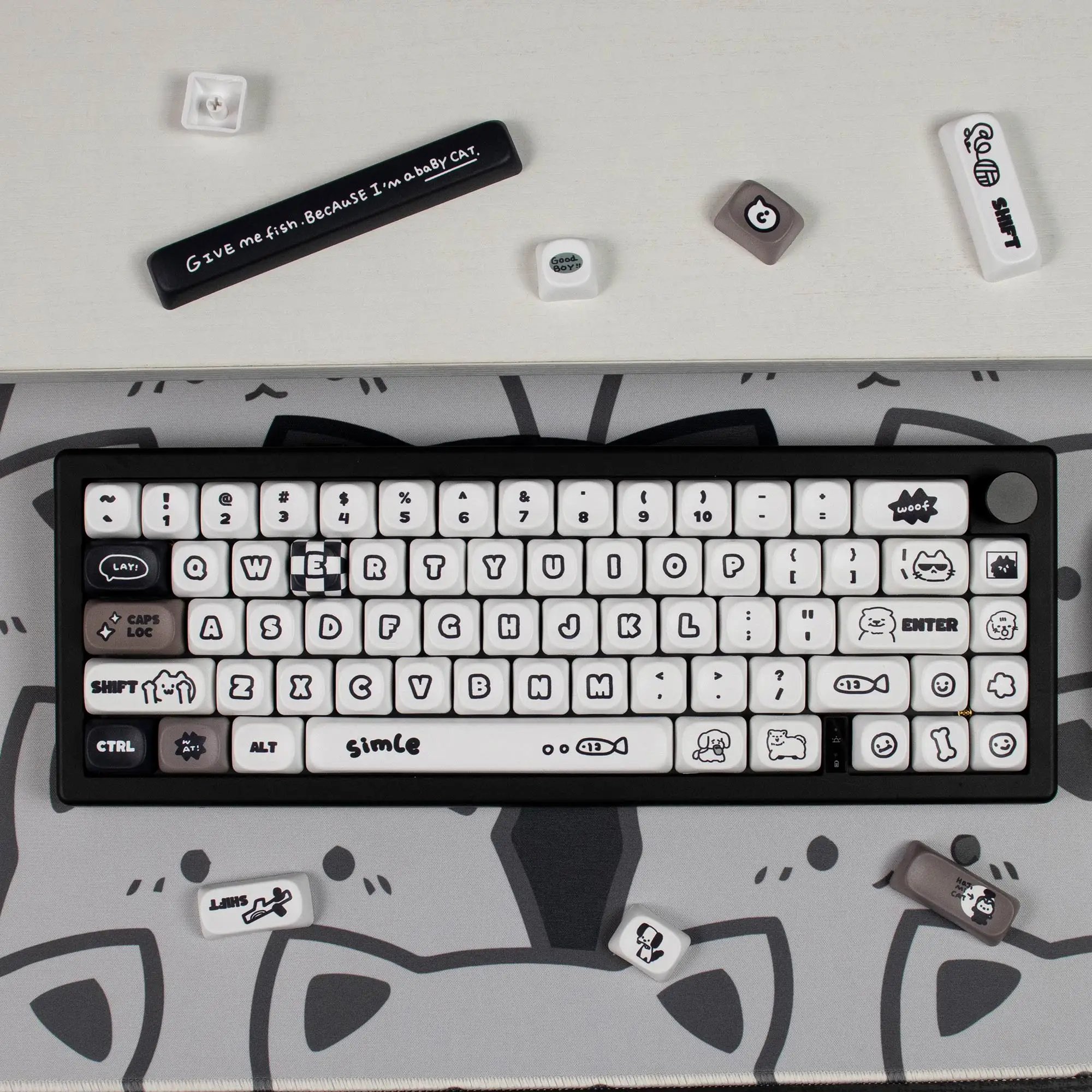 131 Keys Cute Keycaps for Mechanical Keyboard MOA Height PBT Dye Sub Cat Dog Suit for Wooting GK61 Anne Pro 2 Game PC