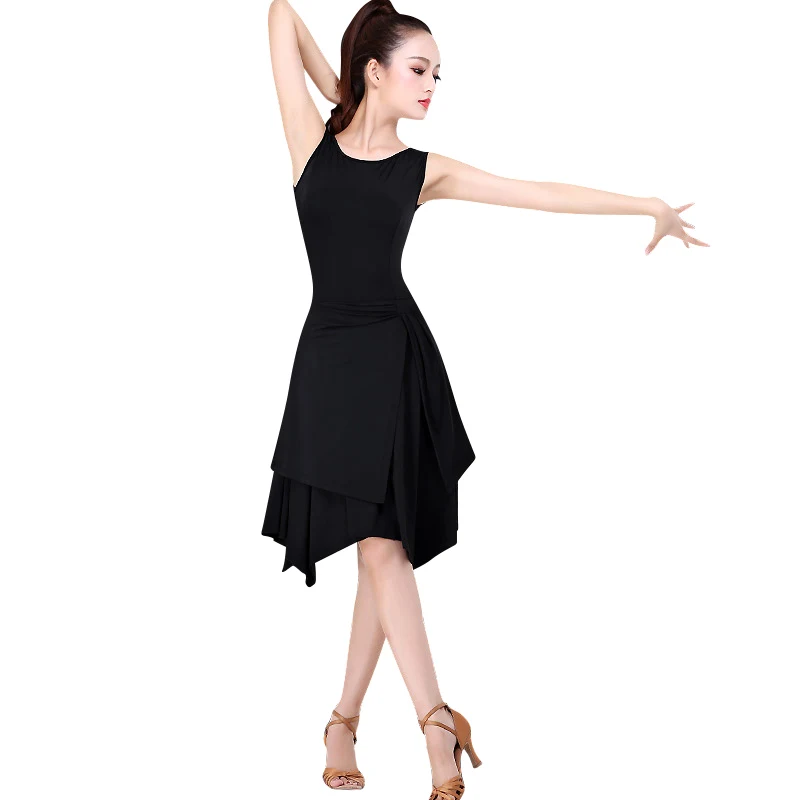 Latin Dance Dress Slip Skirt Sleeveless New Slim-fit Art Test Dance Training Dress Female Adult Dancing Clothes black Sexy Skirt