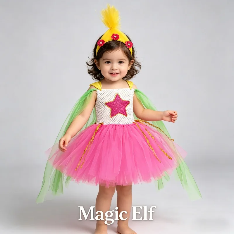 Halloween Fancy Dress Magic Elf Princess Cosplay Tutu Outfit Fluffy Mesh Tulle Skirt Stage Show Holiday Party Performance Wear