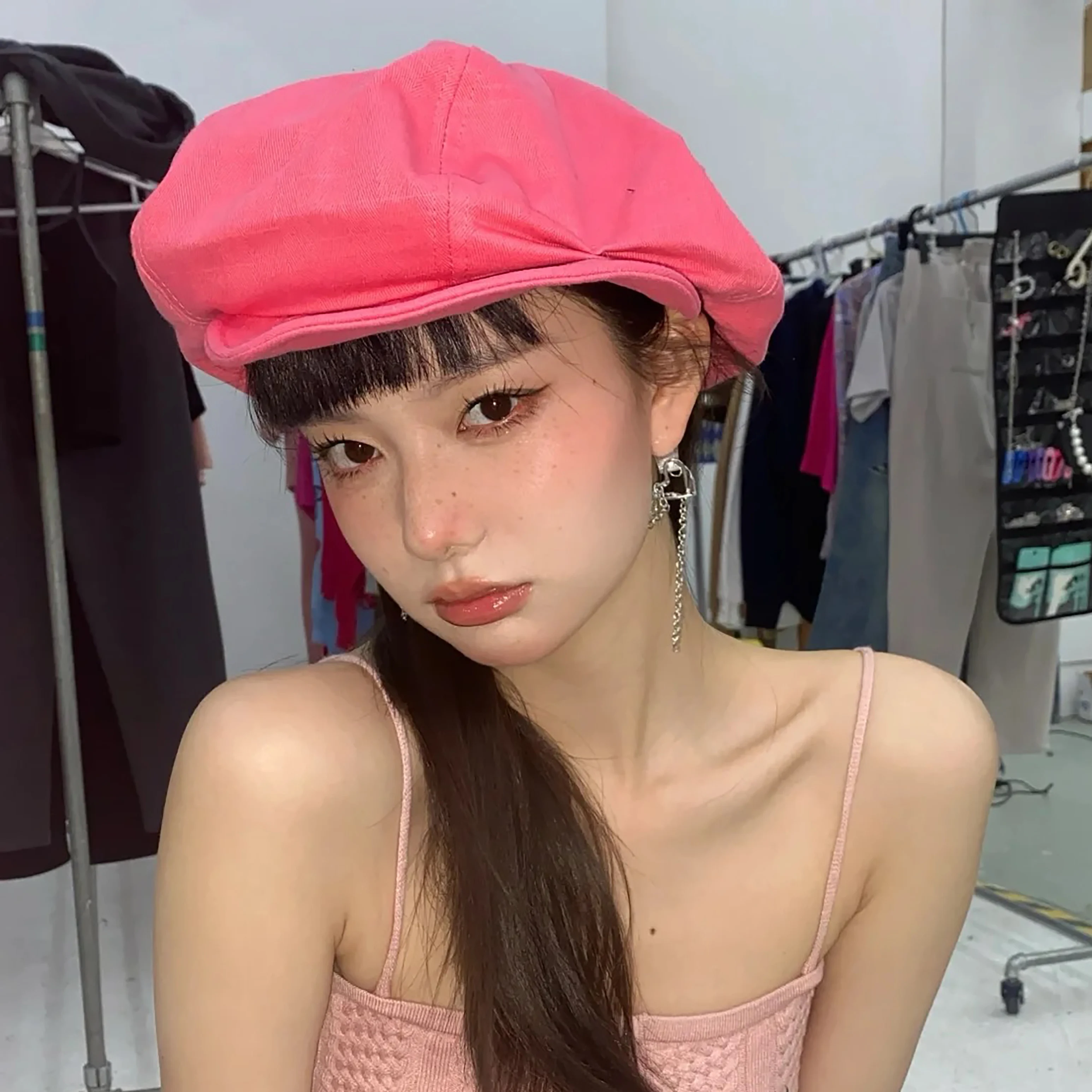 Rose Red! INS Hepburn Oversize Japanese Women Octagonal Hat Stylish Painter Newsboy Caps Painter Cloud Shape Beret Hats Boinas