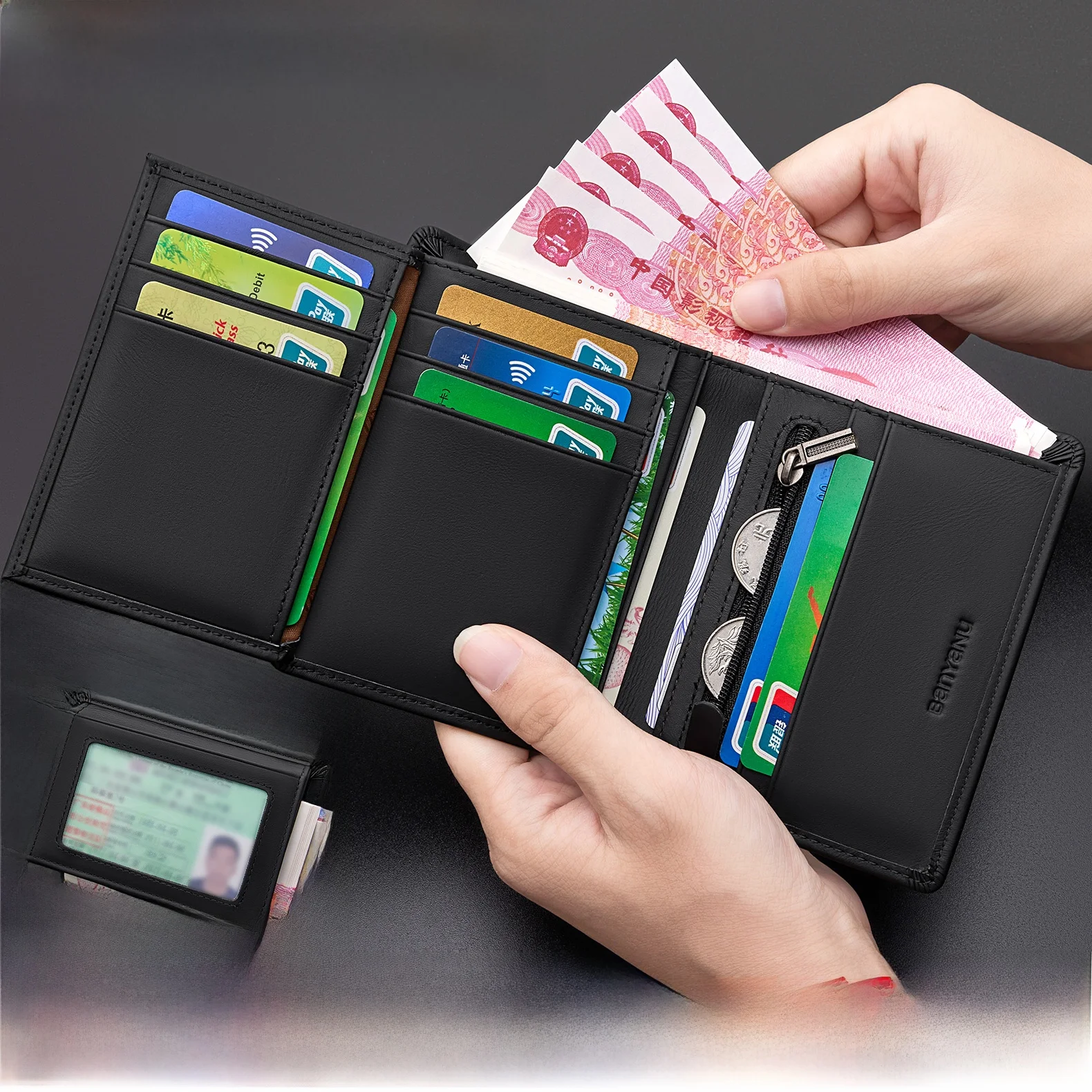 portafoglio-corto-da-uomo-grande-capacita-con-porta-patente-integrato-clip-in-pelle-multi-card-bifold-elegante-in-poliestere