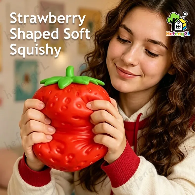 HefengCL Oversized Giant Strawberry Taba TPR Squeeze Toy Soft Fidget Toy Stress Relief Simulation Fruit Gift For Kids Classroom