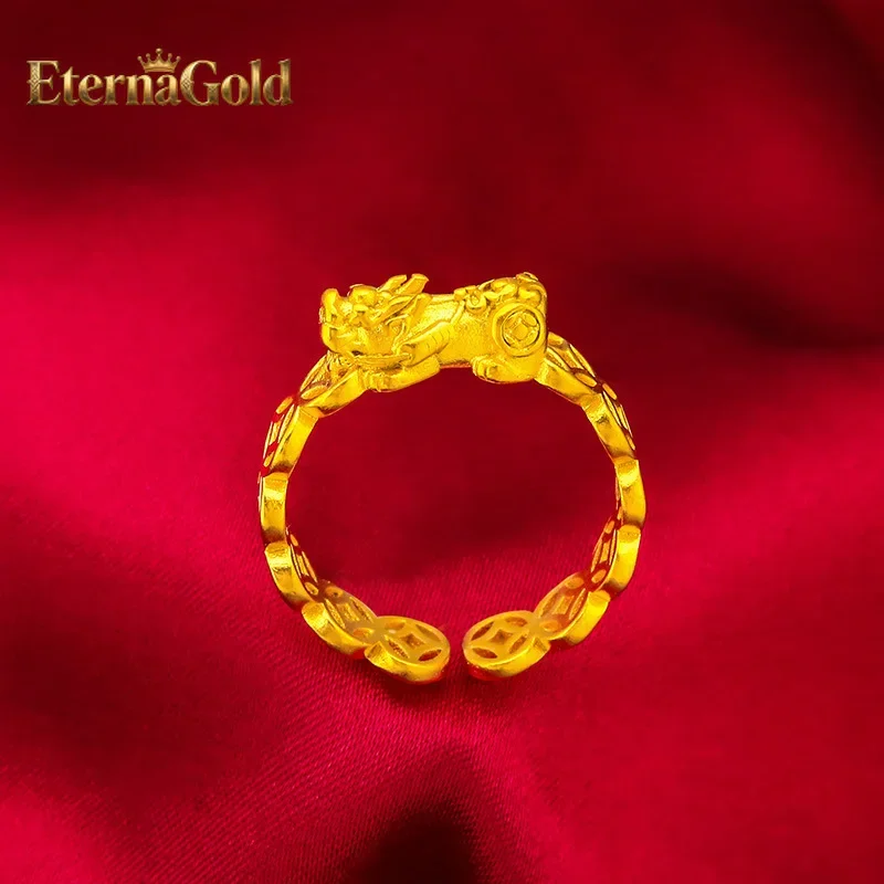 

EternaGold 24K gold ring AU999 full gold, agile Pixiu shape, adjustable opening, daily wear brings wealth and happiness to show