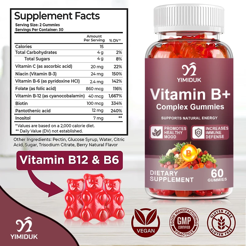 Vitamin B Complex Gummies Support Energy Metabolism Nervous System Blood Cell Immune Health Overall Health Beauty Health