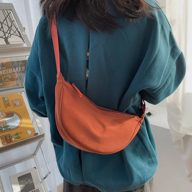 Bolso de hombro cruzado oblicuo coreano para mujer, bandolera ancha ajustable sólida para estudiante, bolso con cremallera