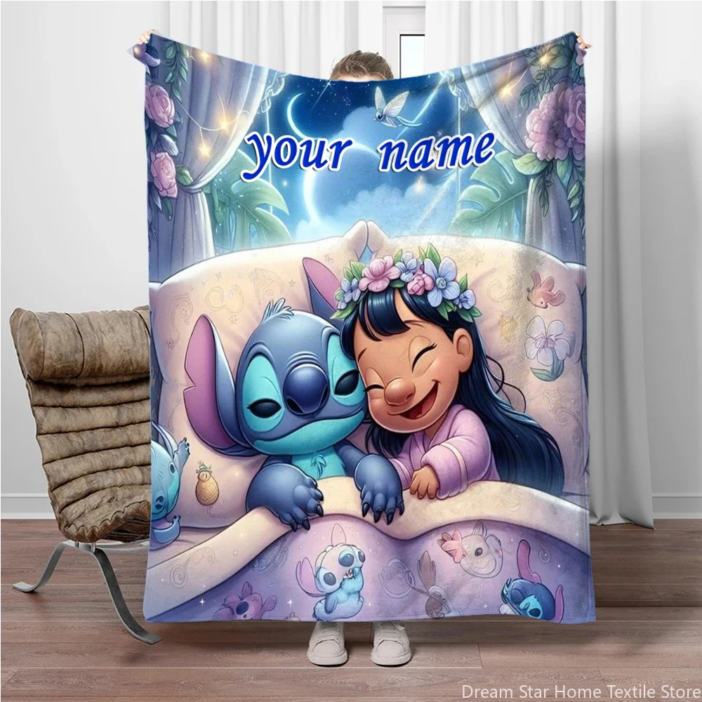 Custom Name Personalized Blanket, Disney Stitch Printed Blanket for Sofa Bed Cover Blanket Suitable for Birthday Christmas Gifts