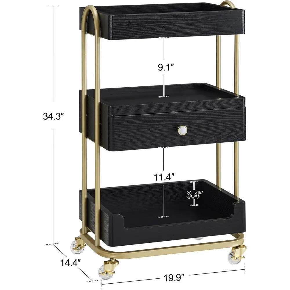 Trolley Cart with Lockable Wheels, Storage Cart for Barber Shops and Spas, 2086 (Black)