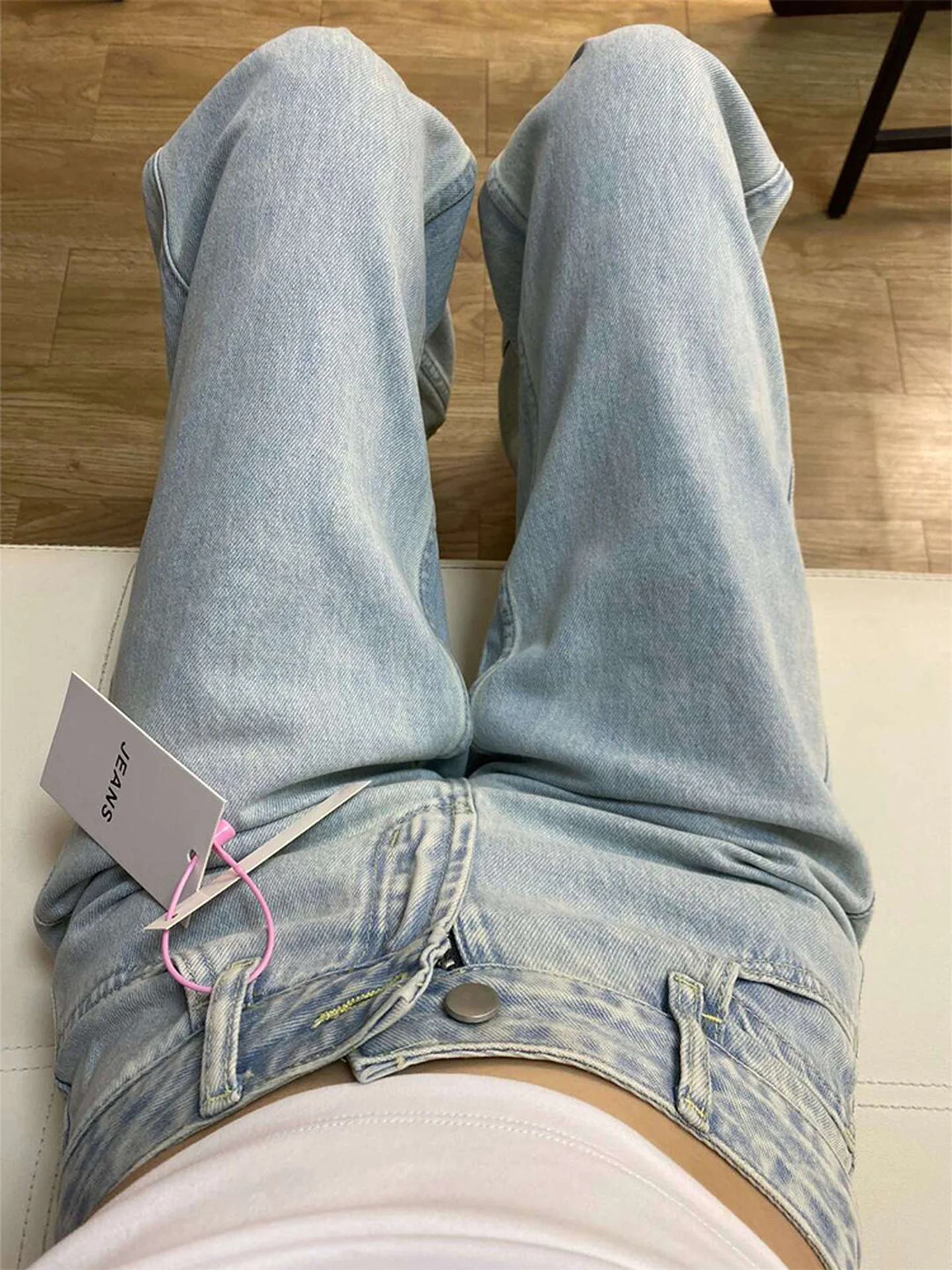 Cintura baixa perna larga azul jeans feminino outono inverno solto emagrecimento até o chão calças americanas sle cor pura jeans