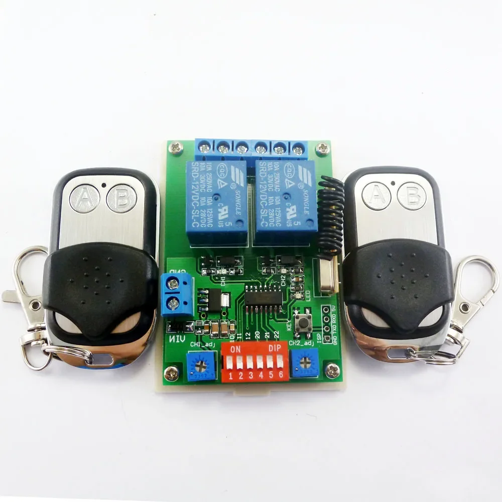 

2 Pcs EV1527 Keyfob And DC 12V 2CH RF Timer Delay Relay Remote Switch For Smart Home Motor LED