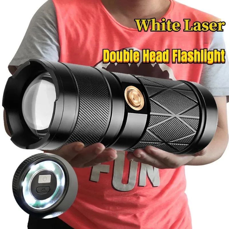 High Power Long Shot LED Flashlight Built-In Battery Type-C Rechargeable Zoomable Hand Lantern for Outdoor Camping