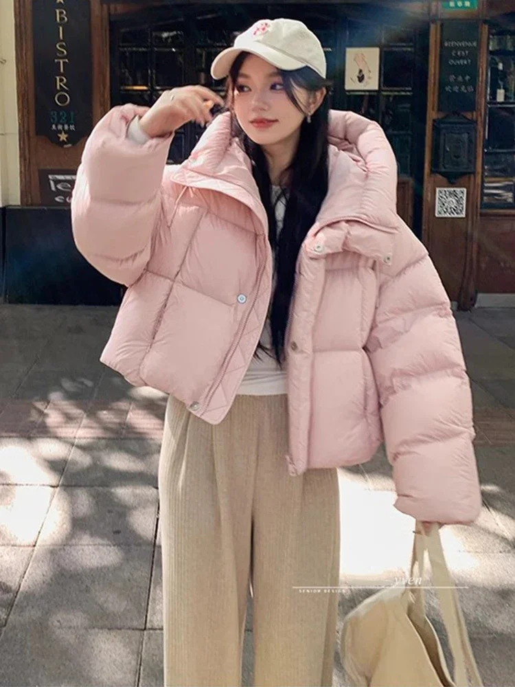 Winter Short Down Cotton Jacket Women 2024 New American Bread Clothing Thick Warm Hooded Parkas Coats