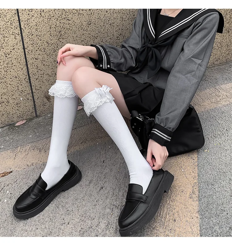 JK hottie lolita calzini calzini in pizzo al polpaccio lolita calzini in cotone con fiocco medio lungo primavera autunno inverno