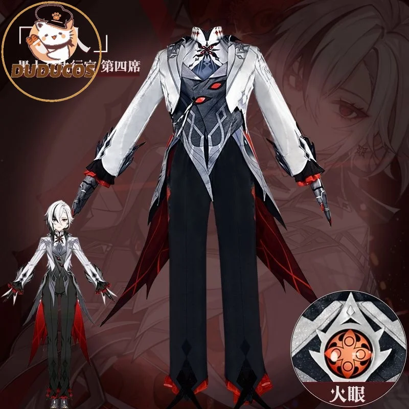 NA STANIE Arlecchino Cosplay Gra Genshin Impact【S-2XL】DUDU-N Damski Kostium Halloween Fatui Harbinger Arlecchino Rekwizyt Peruka