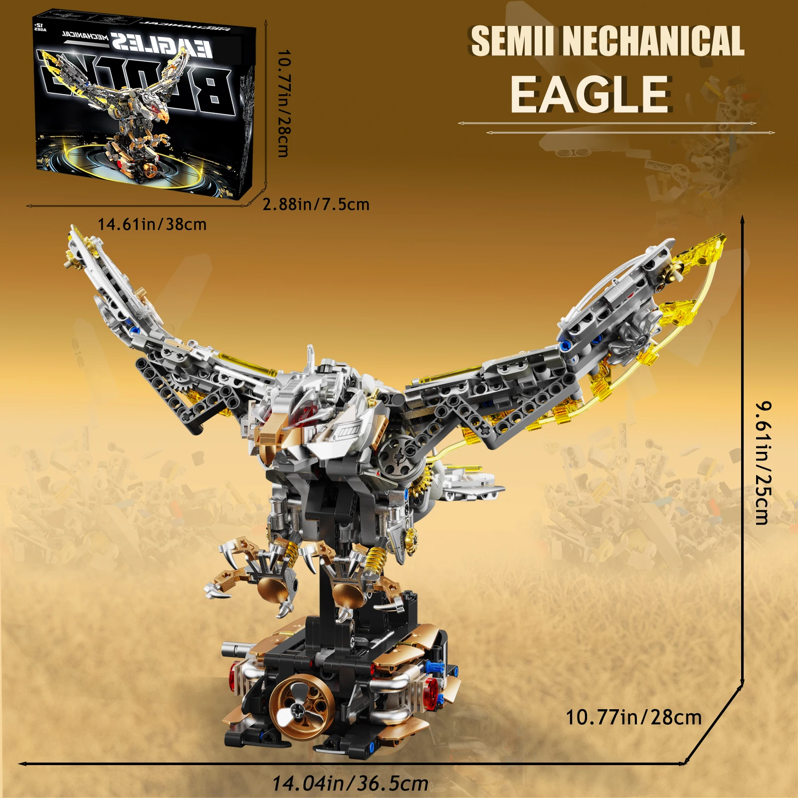 Mechanical Eagle Building Blocks (with Light), Realistic Details of Movable Joints, Collectible Model for Adults (1168 PCS)