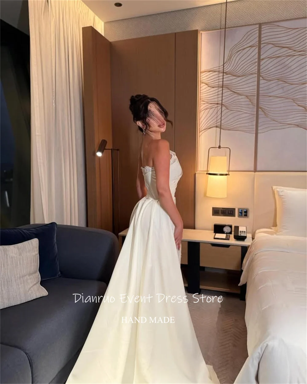 فساتين سهرة بحورية البحر من Dianruo Lvory أنيقة من الساتان فيستدوس دي فييستا مزينة بحفلات الزفاف العربية السعودية حسب الطلب