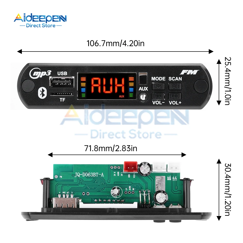 2x40W Amplifier 5V-26V MP3 Player Bluetooth 5.0 Decoder Board Car FM Radio Module Support TF USB WMA WAV FLAC APE Call Recording