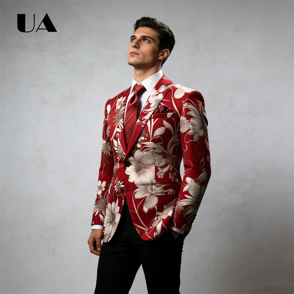 

New Released Men's Party Suit Jacket, Single Breasted Modern Fit Suit Blazer Floral Printed XS-4XL Plus Man Suit Suits