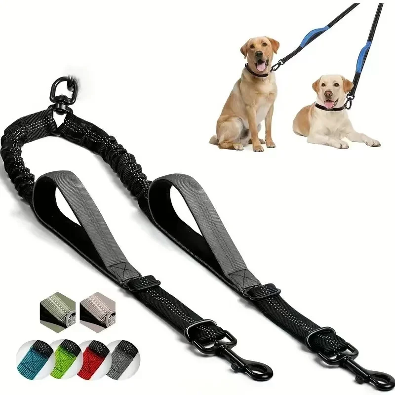 New Double Dog Leash No Tangle Splitter for Two Dogs Coupler with Adjustable Long Lead Rope Dual Control Handles Retractable