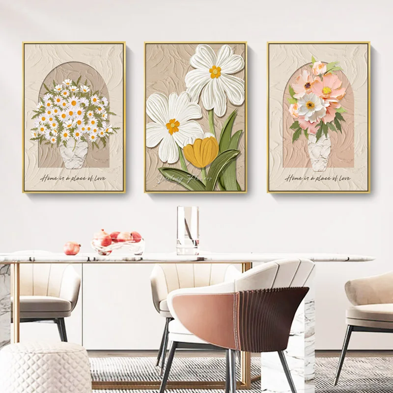 Modern Simple Nordic Cream Style Flower Decoration Living Room Hotel Apartment Homestay Canvas Painting