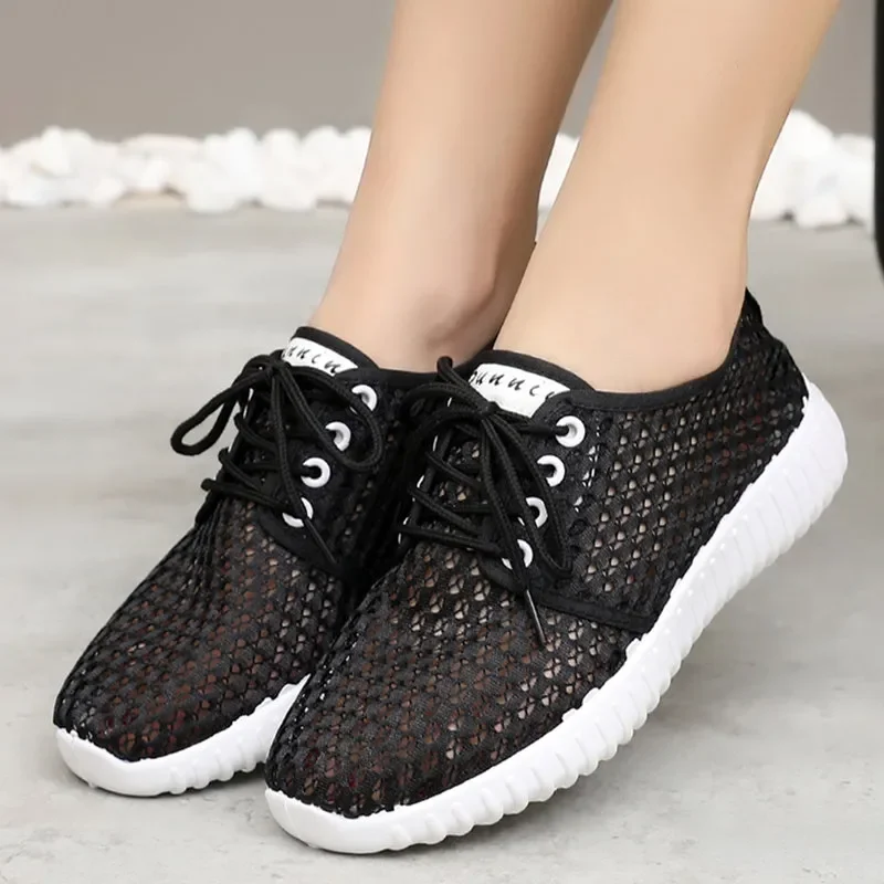 Zapatos De Mujer Women Fashion Plus Size Breathable White Lace Up Shoes Lady Classic Round Toe Anti Skid Black Spring Shoes A148