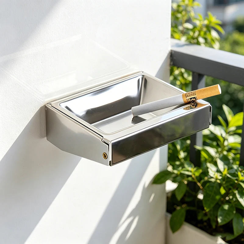 New Stainless Steel Ashtray Without Drilling, Flip-Top Design For Easy Cleaning, Wall-Mounted, Movable Ashtray PERFECT