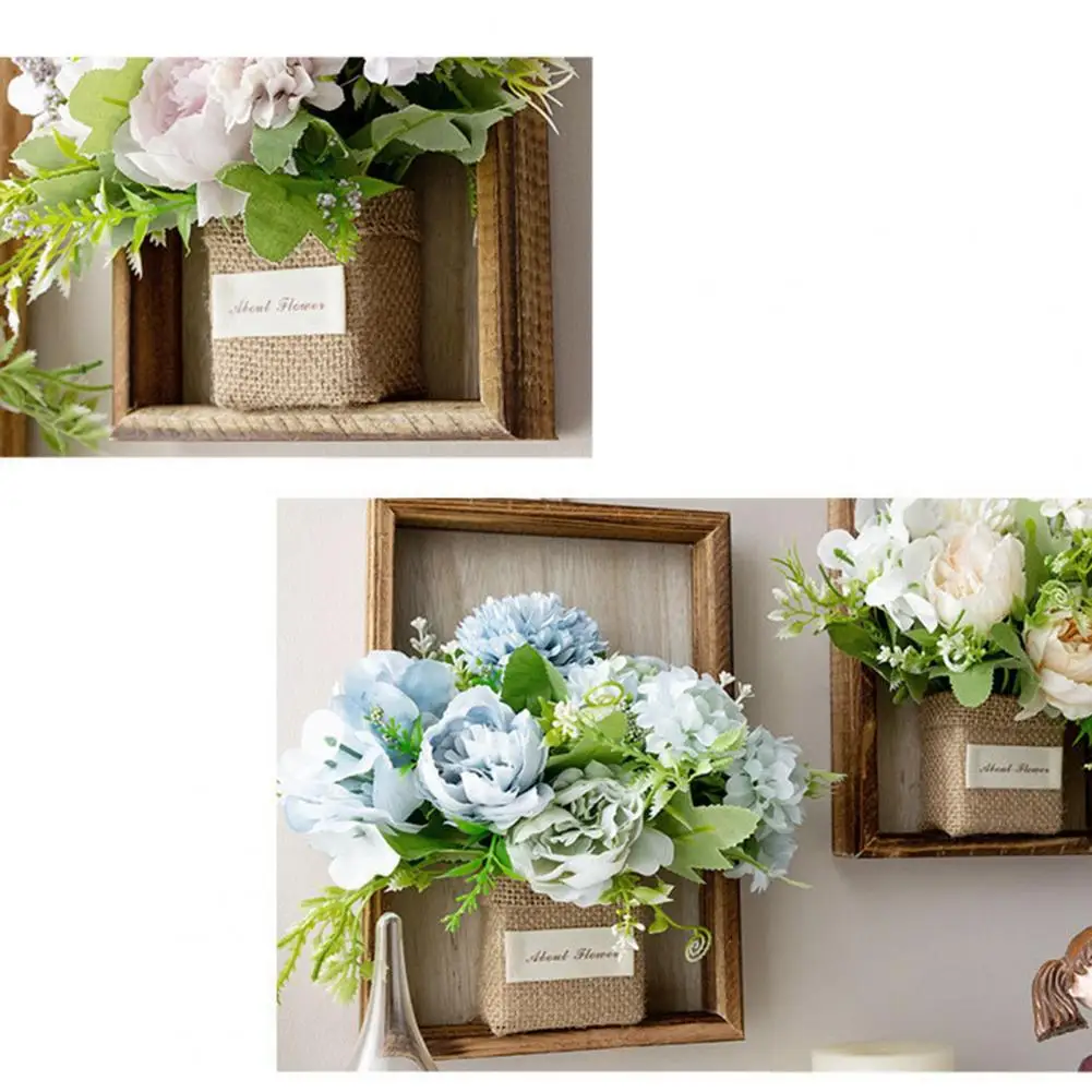 Bedroom Wall Decoration Artificial Hydrangea Wall Hanging Decoration Fake Silk Flower Plants Wooden Frame Home Office Room