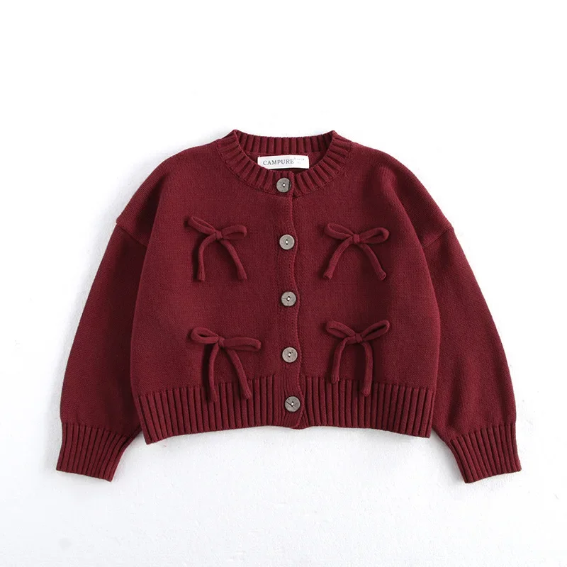 MILANCEL 2024 Autumn Children\'s Sweater 2-7Y Long Sleeve Red Sweater Jacket for Girls Korean Style Kid\'s Knitted Cardigan Top