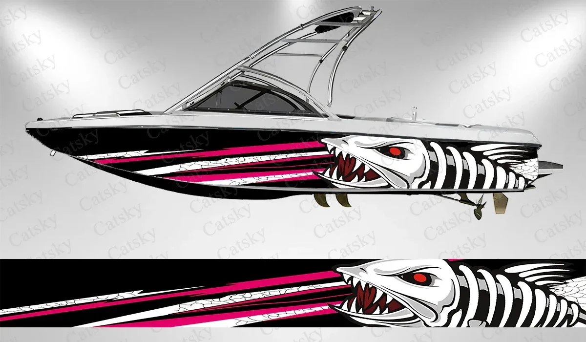 Fishbone Colorful Sharp Stripes Boat Stickers Vinyl Boat Wrap for Pontoonman Console Deck Boat Fishing Platform Decal Sticker