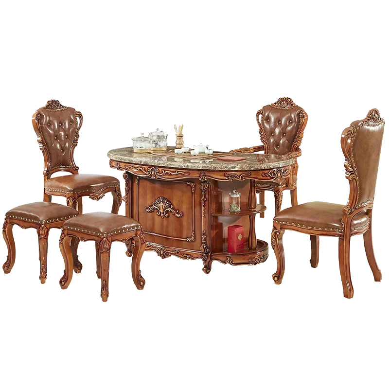 European style tea table, balcony, tea table, chair, solid wood small tea making table, office dark tea table