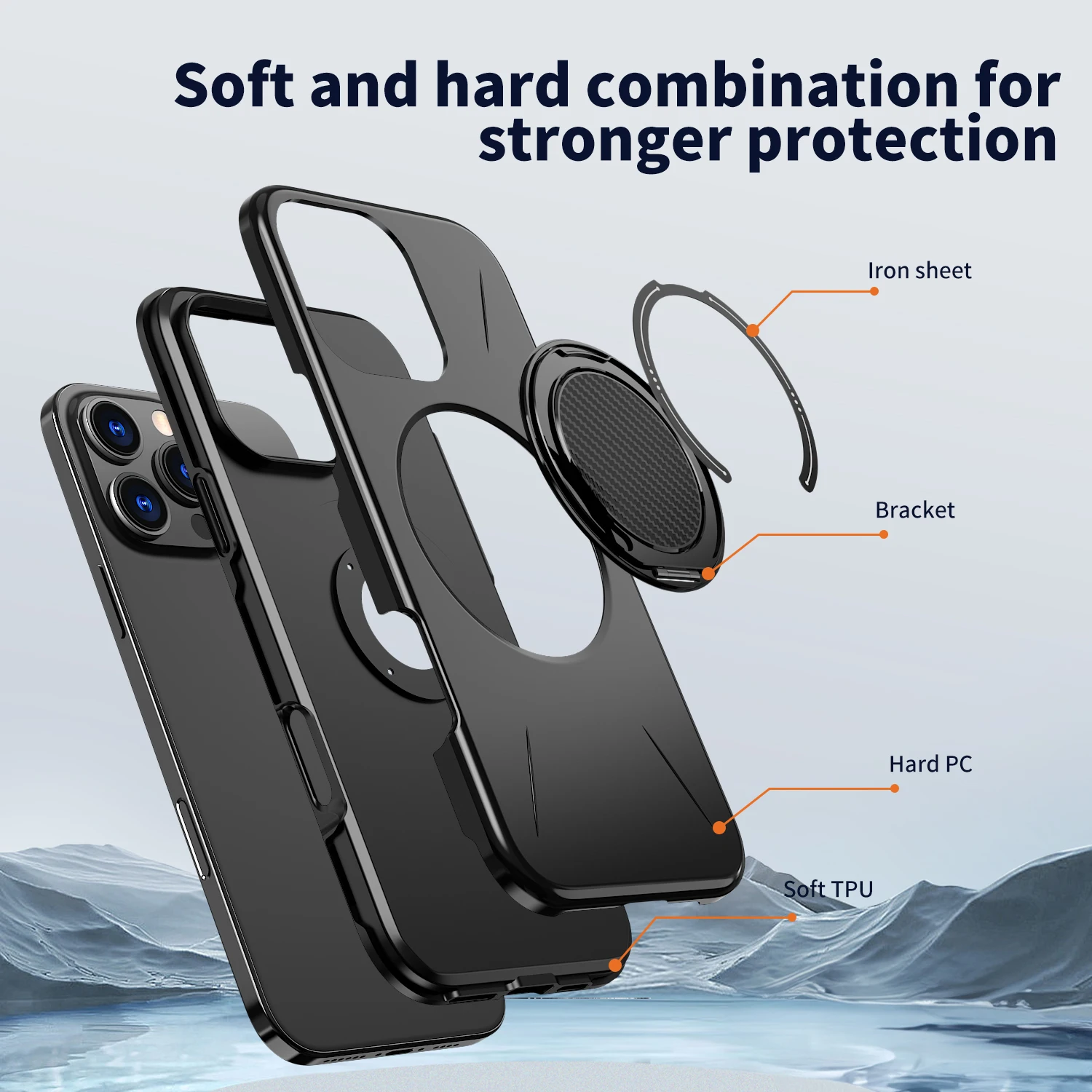 Wireless Charging Strong Magnetic 360° Rotating Ring Stand PU Leather Phone Case For iPhone 17 16 15 14 13 12 Pro Protective Cas - view 5