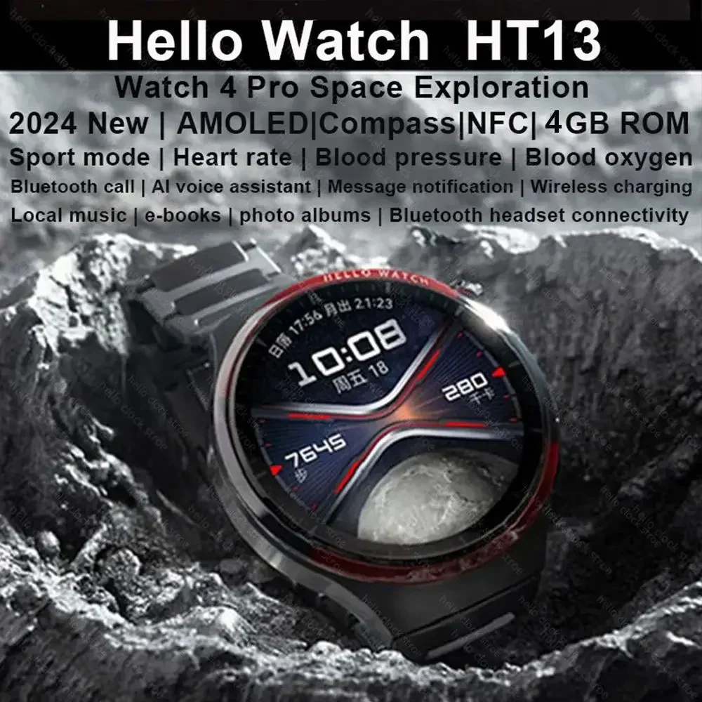 นาฬิกาอัจฉริยะสำหรับ Huawei 2024 Hello CLOCK AMOLED 4G ROM NFC เข็มทิศบลูทูธโทรศัพท์กีฬาสมาร์ทวอทช์ผู้ชายผู้หญิง PK 3 PLUS GT 4 Pro