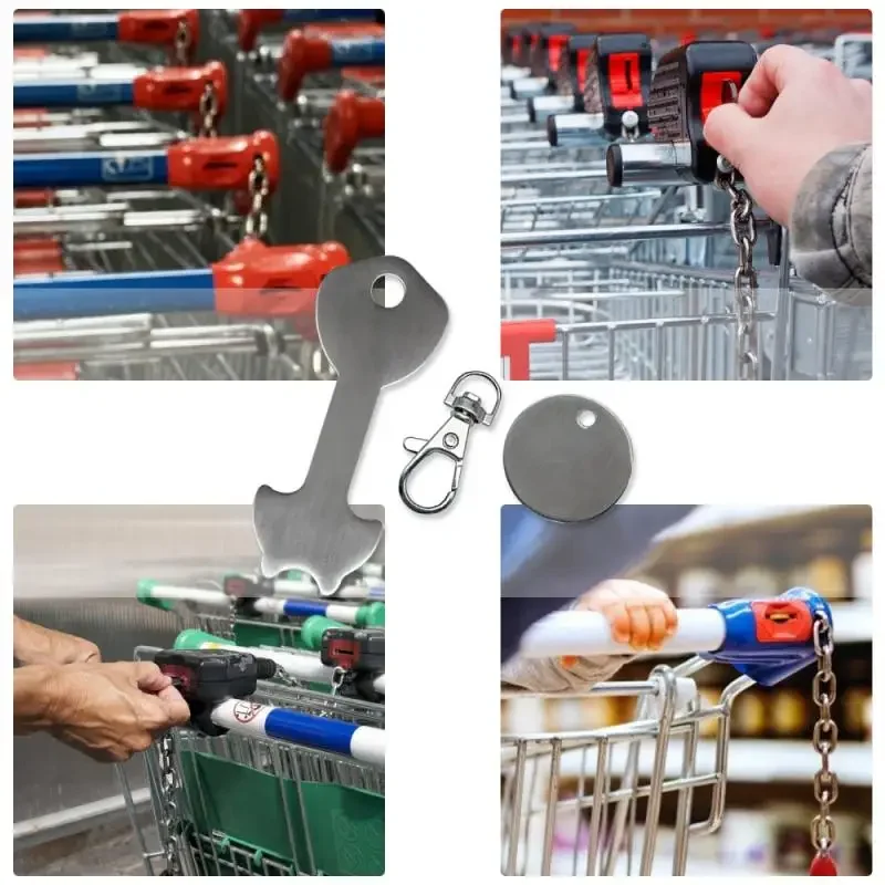 1Set Coin Holder Trolley Tokens Keychain Shopping Hook Multifunctional Shopping Cart Metal Aluminum Alloy Key Ring