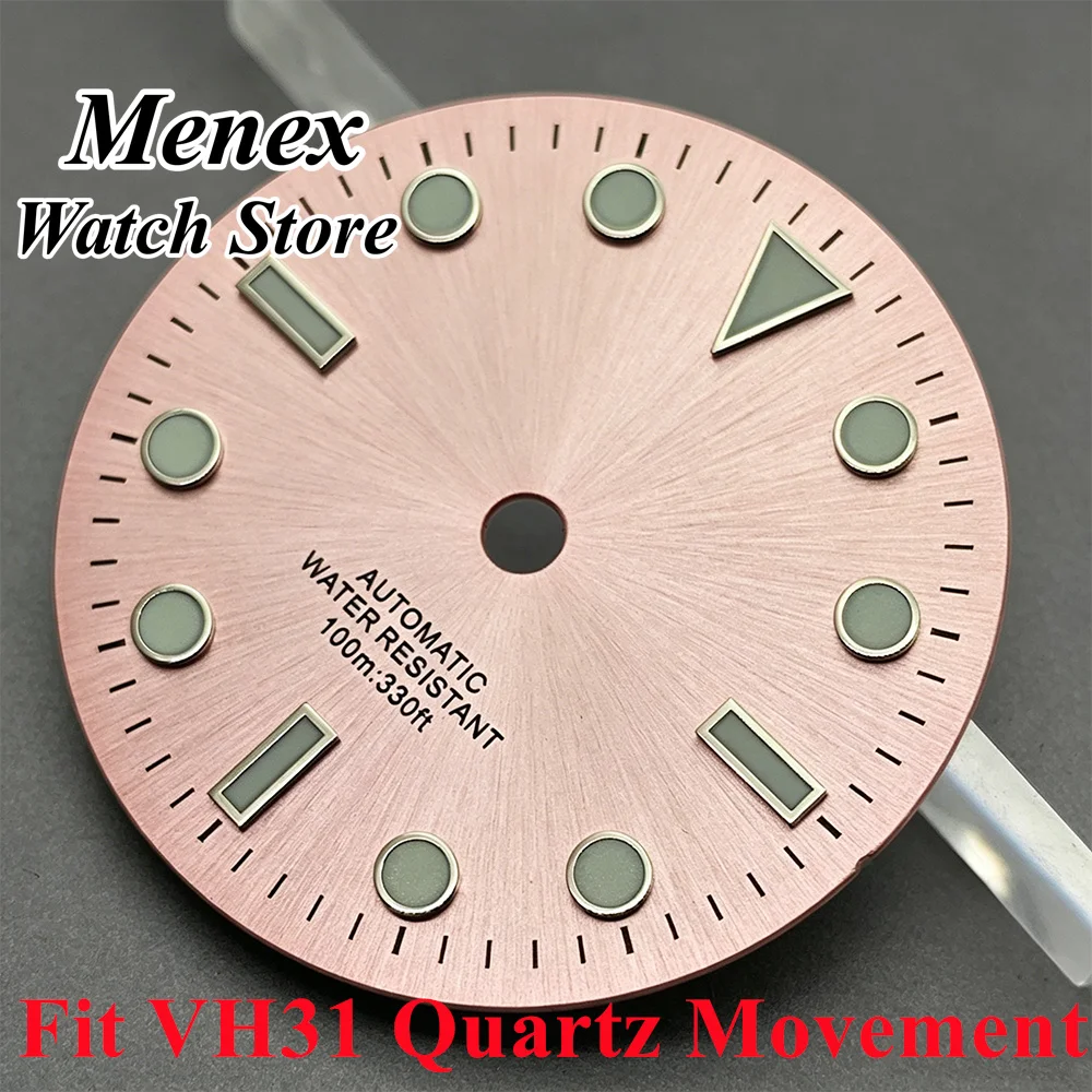 29mm Watch Dial Spare Parts Black/Pink Replacement Wristwatch Modify Accessories for VH31 Quartz Caliber