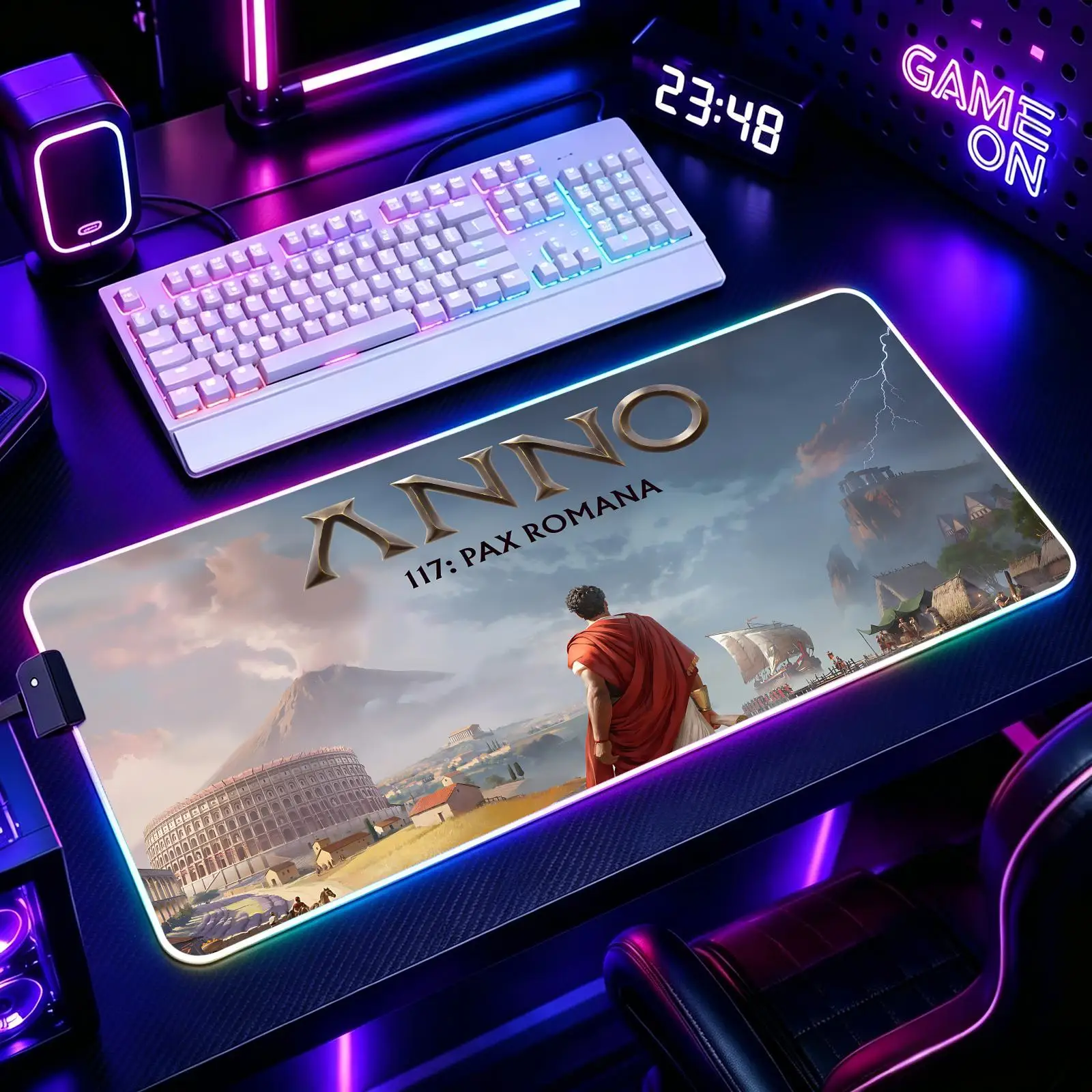 Mouse Pad RGB Color Changing Gaming Mouse Pad, Stitched Edges, XXL Large Keyboard Desk Mat Anno 117 Pax Romana