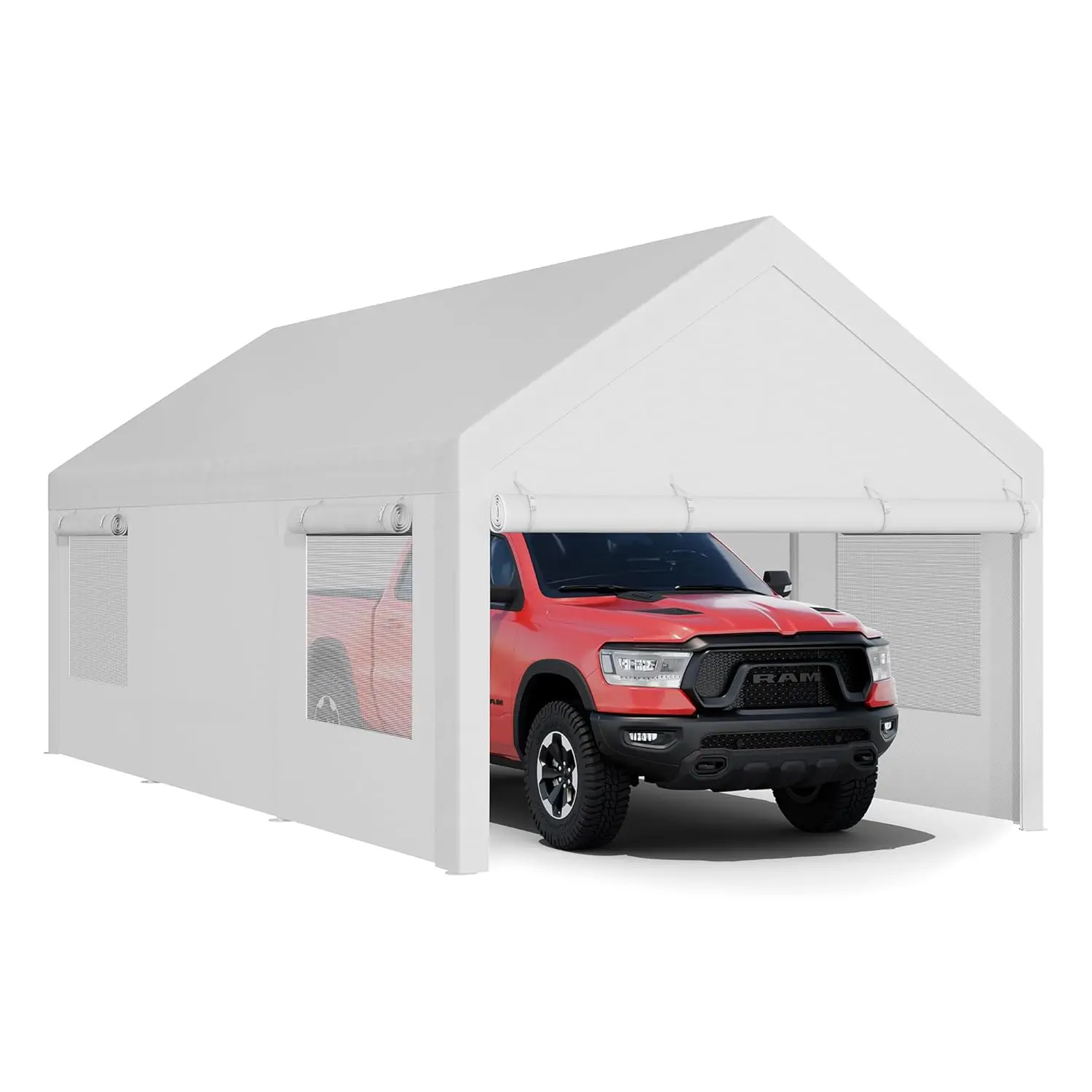 

JY QAQA Carport, 12x20 FT Heavy Duty Carport with Removable Side Walls and Doors, Portable Garage with Roll-Up Window, Custom