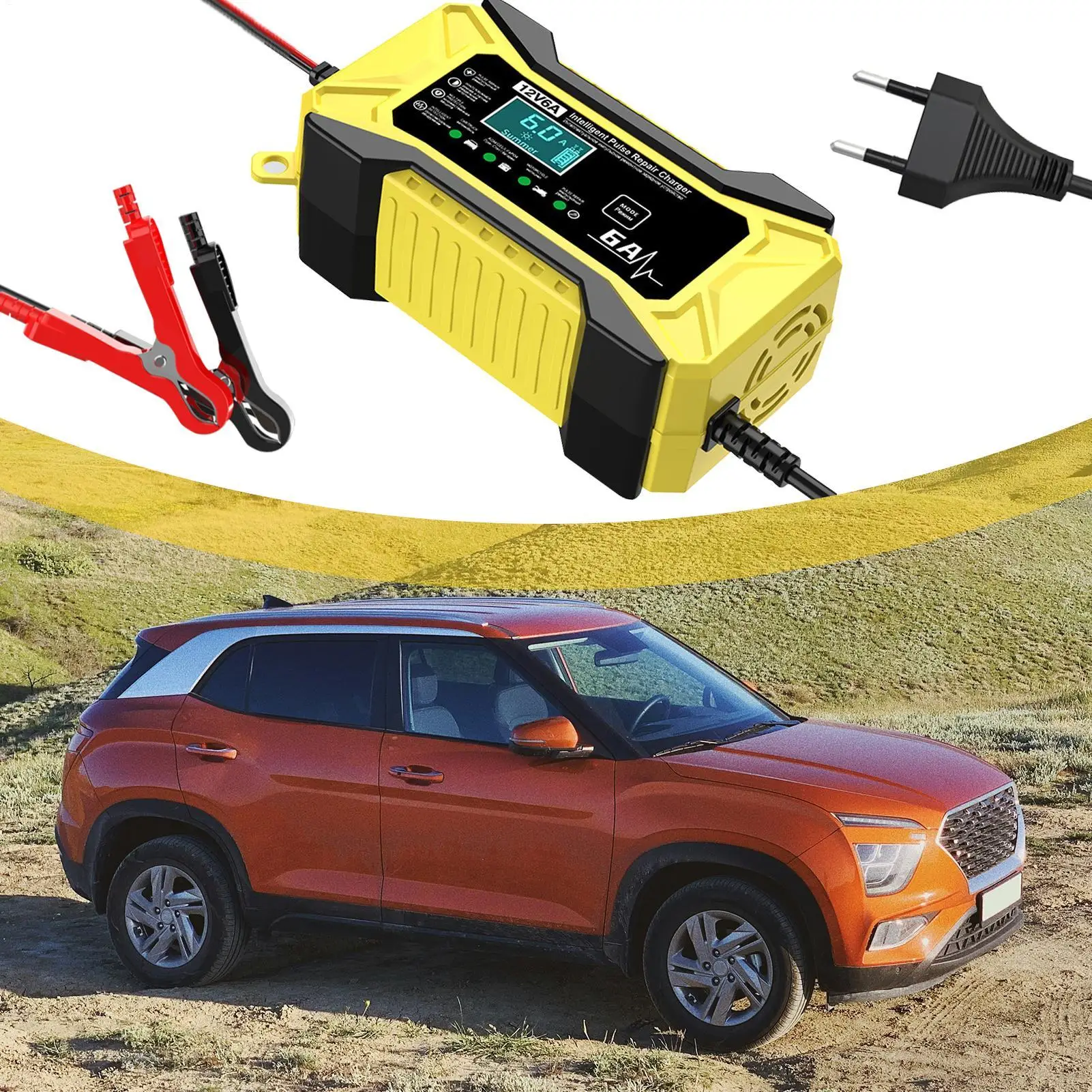 Battery Chargers Automobile 12 Volt Smart Portable 12v Battery Charger Automobile Electronics With LCD Display And Temperature