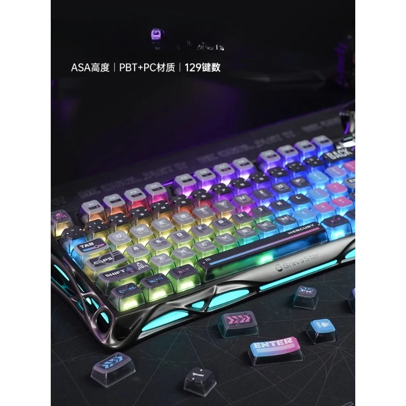 

Подходит для беспроводной механической клавиатуры, боковой клавиатуры PBT Pudding Keycap 129 клавиш, горячая сублимация