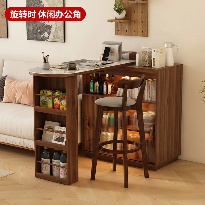 

Household bar table retractable living room rock slab pattern dining side cabinet partition integrated small apartment