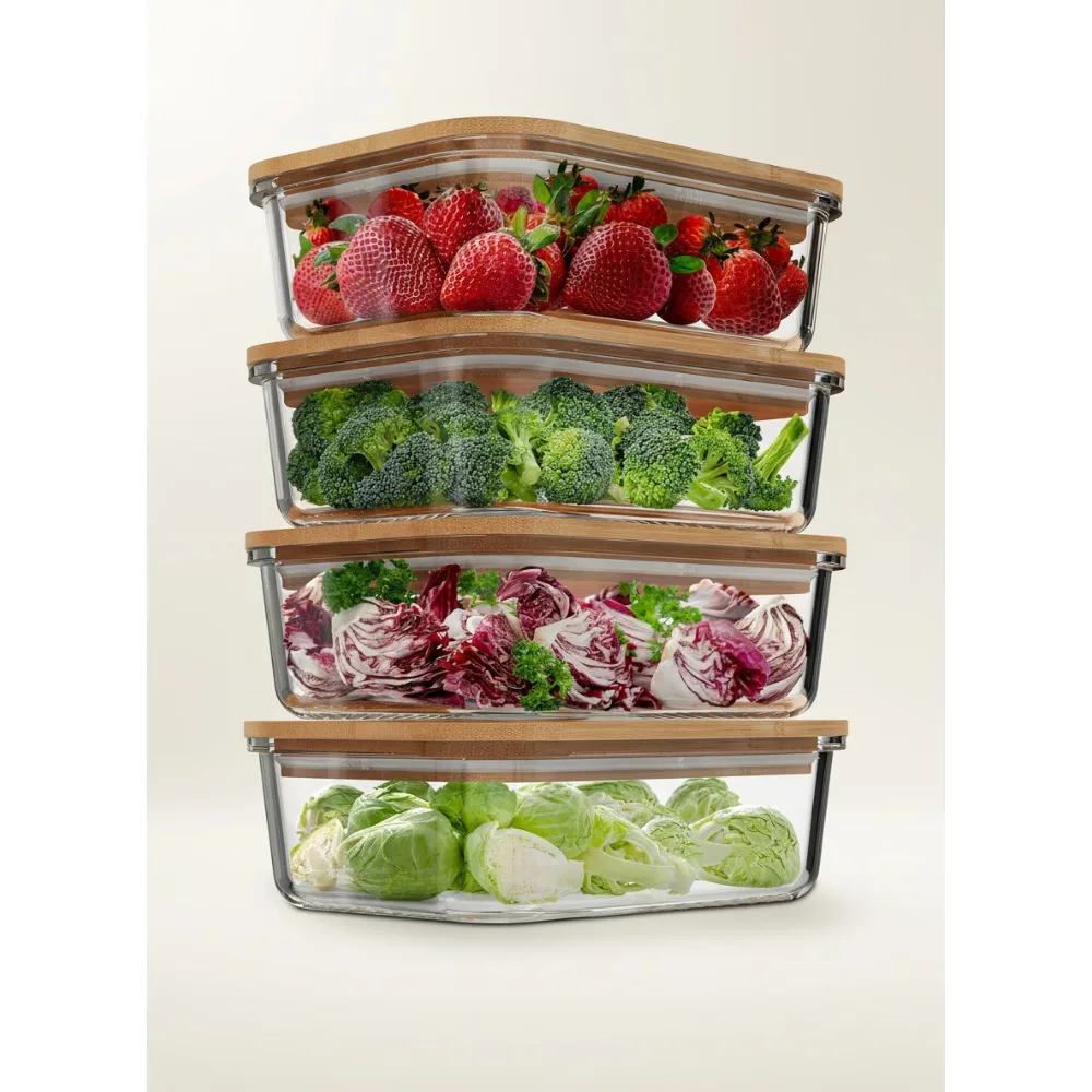 

Eco-Friendly Glass Food Storage Containers with Bamboo Lids (4-Pack, 36oz) Airtight BPA-Free Meal Prep