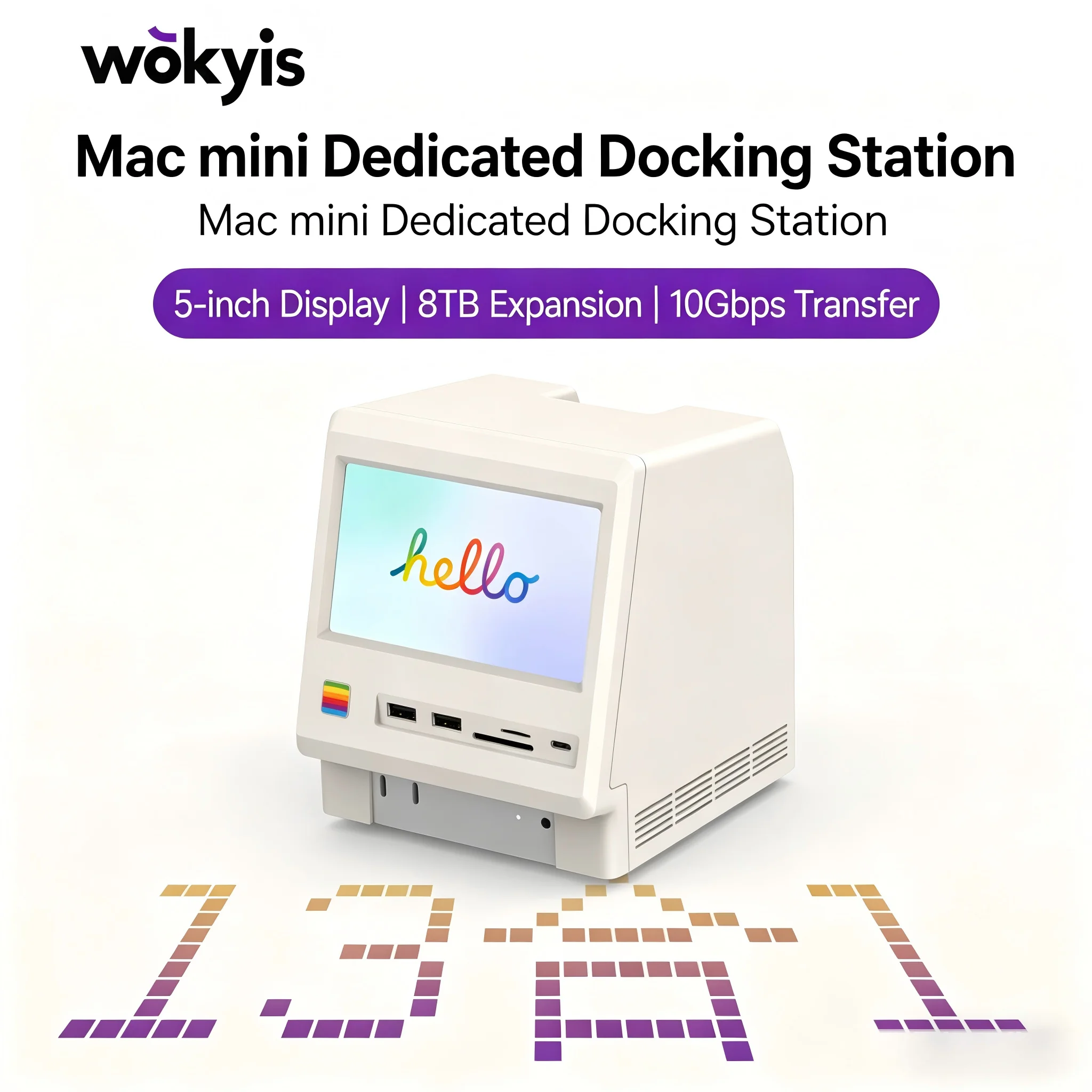 Wokyis M5 10Gbps / 80Gbps Mac mini M4 Dock 5inch Full HD IPS Screen USB-C HUB Monitor Display with M.2 SSD Enclosure