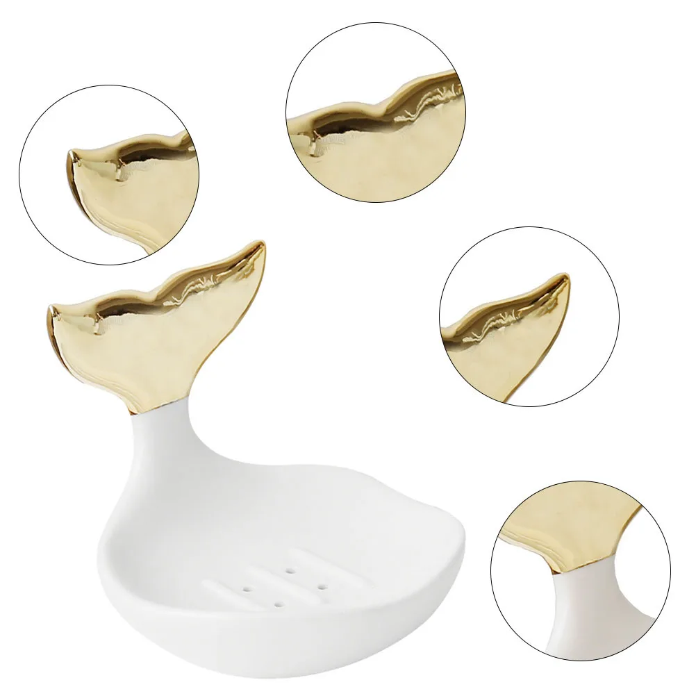 

Ceramic Fishtail Soap Tray Practical Bathroom Storage Tool White Fishtail Soap Box Pottery Ring Holder Earring Holder