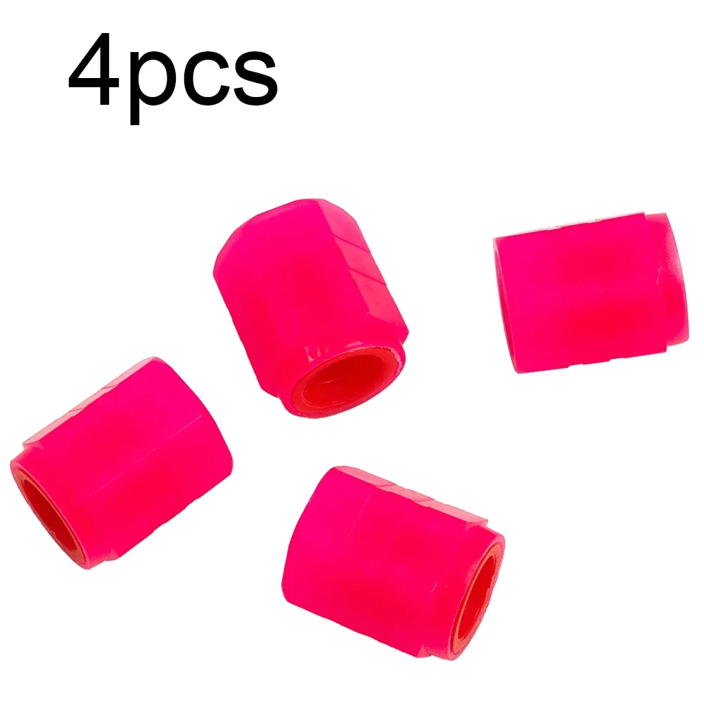 Car Accessories Car Tire Valve Cap Car Wheel Tire Cover 4pcs Accessories Dustproof Fluorescent Pink Waterproof