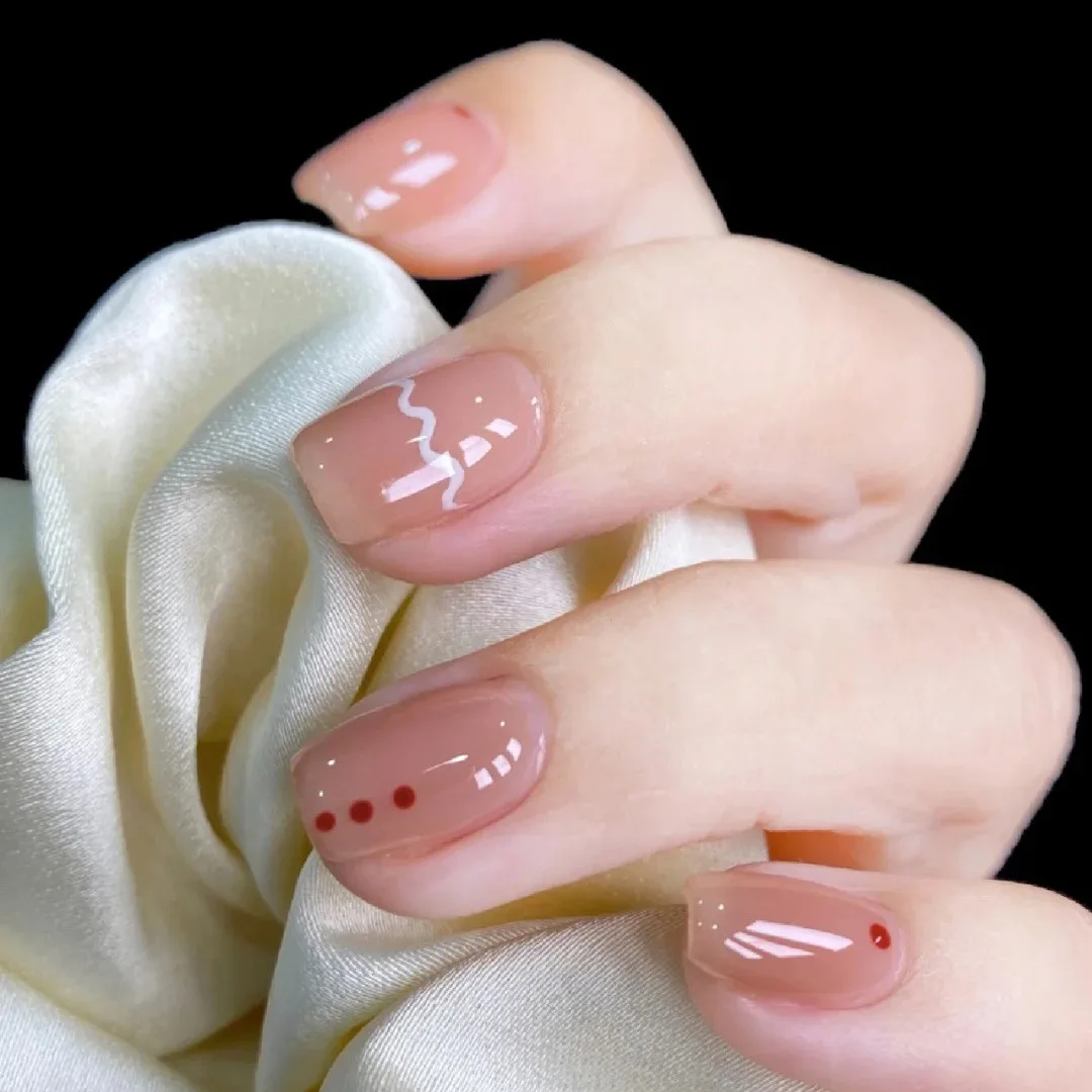 New Simple and Versatile Wearing Women Nail Patch Finished Nail Sheet Ice Permeable Milk Tea Wave Detachable Nail Sheet