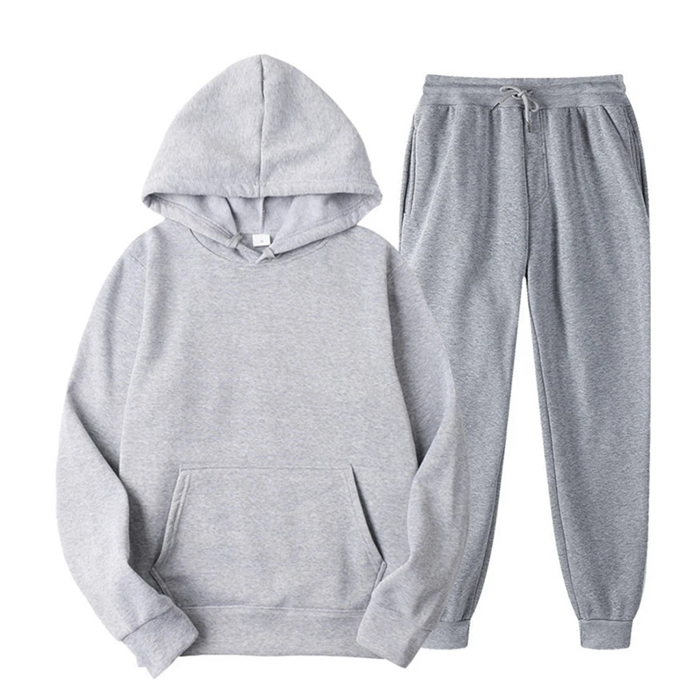 Men\'s And Women\'s Solid Color Long Sleeves Two Pieces Set hooded Sweatshirt Suit Men Woman Sportswear Hoodie + Pants