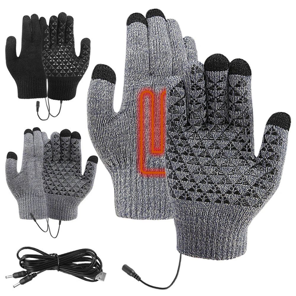 USB-Heizhandschuhe, Touchscreen, Winter-Snowboard-Handschuhe, gestrickte Handschuhe, Handwärmer für Rucksackreisen, Bergsteigen, Reiten, Camping